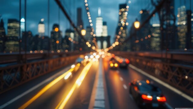 Night view of a city bridge with blurred traffic - Powered by Adobe