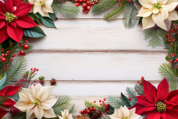 christmas wreath with red and white flowers
