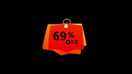 69% discount big offer sale business animation animation on a black background. - Powered by Adobe