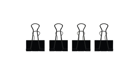 Four black binder clips isolated on white background in a row design