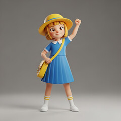 Cute 3D cartoon schoolgirl in uniform with a determined pose.