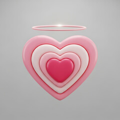 Cute three dimensional angelic heart with a glowing halo.