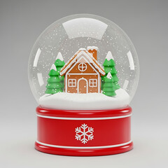 Festive Christmas snow globe with a gingerbread house inside.