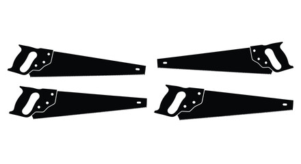 Four hand saws arranged in a pattern isolated on white background