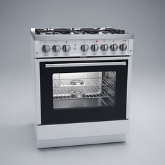 Freestanding white gas stove with a stainless steel cooktop.