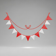 Festive red and white triangular bunting flags hanging on a string.