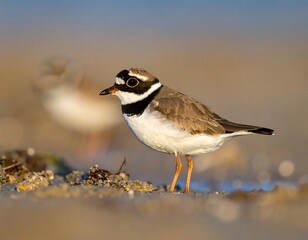 A small shorebird with a black ring around its neck