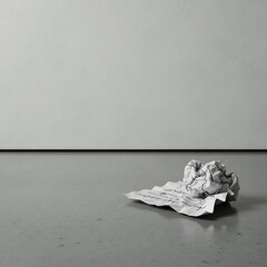 Crumpled paper ball on gray floor representing failure and frustration