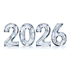 Crystal clear 2026 new year date on isolated background