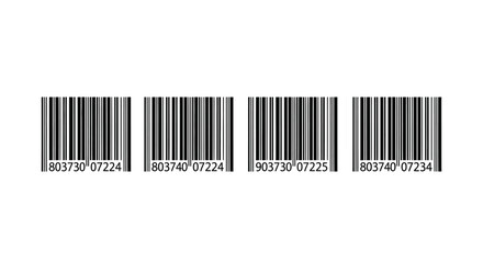 Four barcodes with different numbers isolated on white background