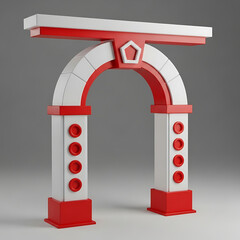 Modern red and white architectural archway structure.