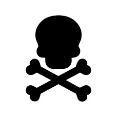 Minimal skull and crossbones silhouette vector illustration with white background for caution toxic hazard and pirate concept design 