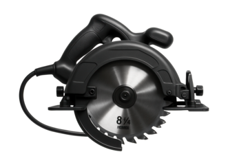 Bevel-adjustable circular saw with 8 1/4-inch blade for angled cabinetry cuts.