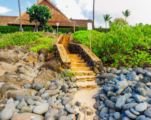 Stone Stairway and Condos on Kepuhi Beach, Molokai, Hawaii, USA