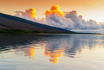 Sunrise Reflection Across Kamalo Harbor, Molokai, Hawaii, USA