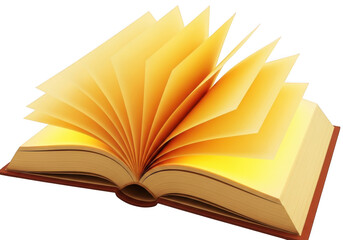 Open book with yellow pages fanned out, isolated on transparent background
