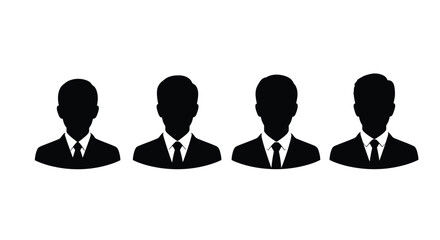 Four business people silhouettes isolated on white background in a row