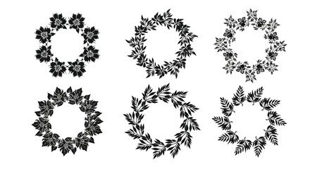 Obraz premium Six floral wreaths isolated on white background, perfect for design projects
