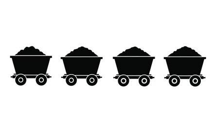Four coal mine carts filled with coal isolated on white background © Runa