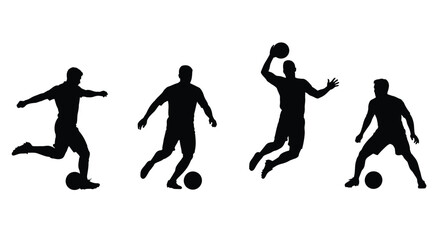 Silhouettes of soccer and basketball players isolated on white background