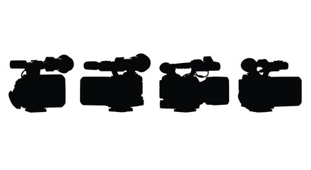 Four video camera silhouettes isolated on white background