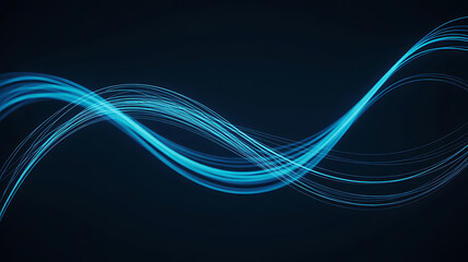Abstract flowing blue light wave with glowing particles on a dark background representing data or energy