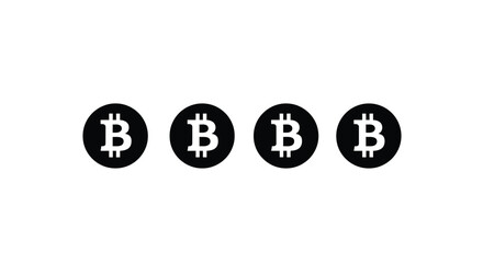 Four bitcoin symbols in a row isolated on white background, simple and clean