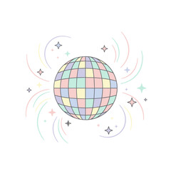 Disco Ball With Pastel Colors Sparkles And Swirls On Black Background