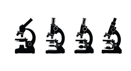 Four microscopes isolated on white background showing different configurations
