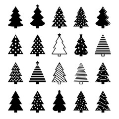 Obraz premium Minimalist Black Christmas Tree Vector Icons Set - Modern Holiday Silhouettes.