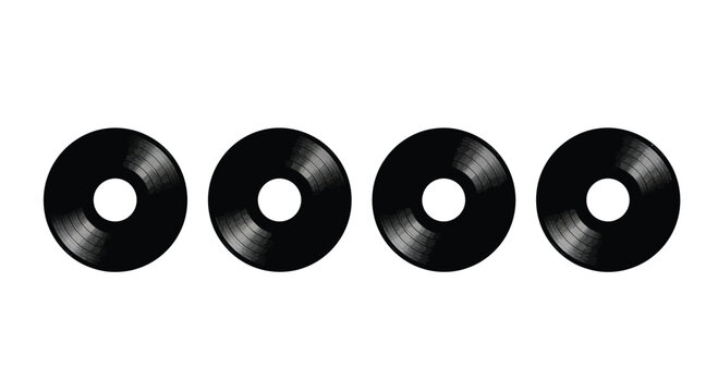 Four vinyl records are displayed isolated on white background
