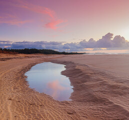 Clouds Reflecting on Tide Pool at Sunset, Papohaku Beach Molokai, Hawaii, USA
