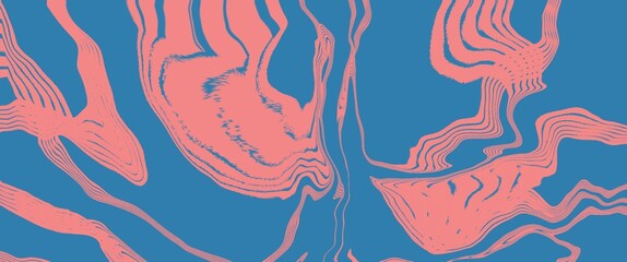 Abstract Wavy Fluid Lines Pattern in Coral Pink and Blue – Modern Digital Art Background