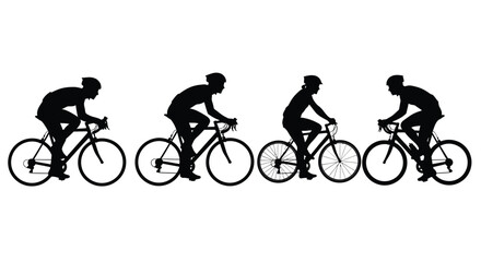 Obraz premium Four cyclists in a row isolated on white background