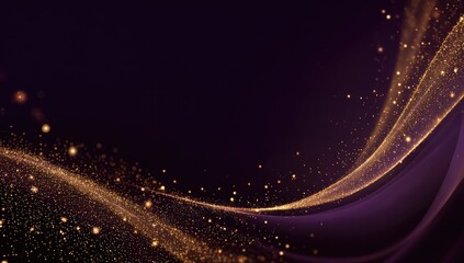 Abstract Gold and Purple Background Design with Sparkling Particles.