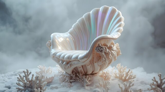 Ornate MotherofPearl Shell Throne in Fantasy Ocean.