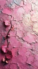Naklejka premium Pink textured paint with crackled surface and dried leaves for creative designs background