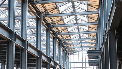 girder. An architectural steel framework under construction in an industrial environment. real-estate listings, architecture portfolios, designed for interior renovation comparisons for interiors.