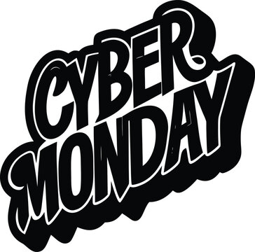 Bold black silhouette of the words cyber monda isolated on white background