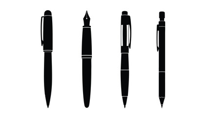 Fototapeta premium Four different types of pens isolated on white background are displayed