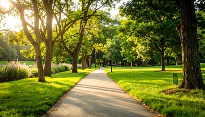 Sunlit Park Path in Summer