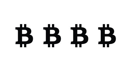 Four bitcoin symbols isolated on white background, representing digital currency