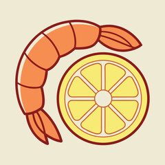 Shrimp and lemon slice illustration
