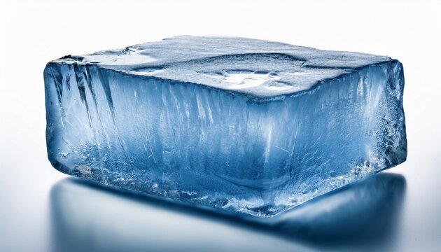 rough blue ice block with a frosty surface and natural cracks presenting a cool and textured appearance isolated on white background