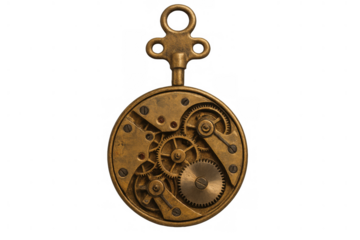 Vintage clockwork showing brass gears and intricate mechanism operating, steampunk science and time technology concept