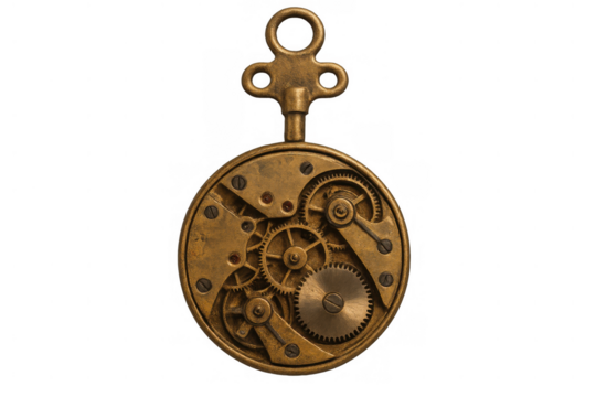 Vintage clockwork showing brass gears and intricate mechanism operating, steampunk science and time technology concept