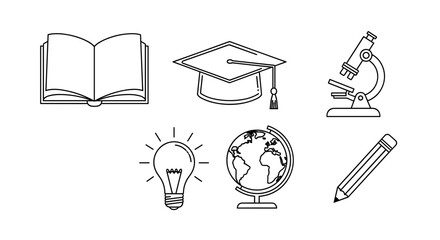 Collection of New Year, New Me themed icons, including Open Book, Graduation Cap, Microscope, Globe, Light Bulb, Pencil