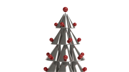 Stunning modern metallic Christmas tree design adorned with vibrant red baubles, perfect for festive holiday celebrations and seasonal decor projects