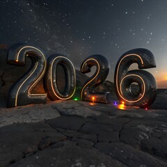 New Year 2026 festive holiday illustration with lights and decorations
