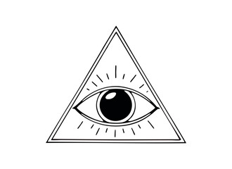 All Seeing Eye of Providence Vector Illustration – Mystic Pyramid Symbol of Illuminati and Freemasonry